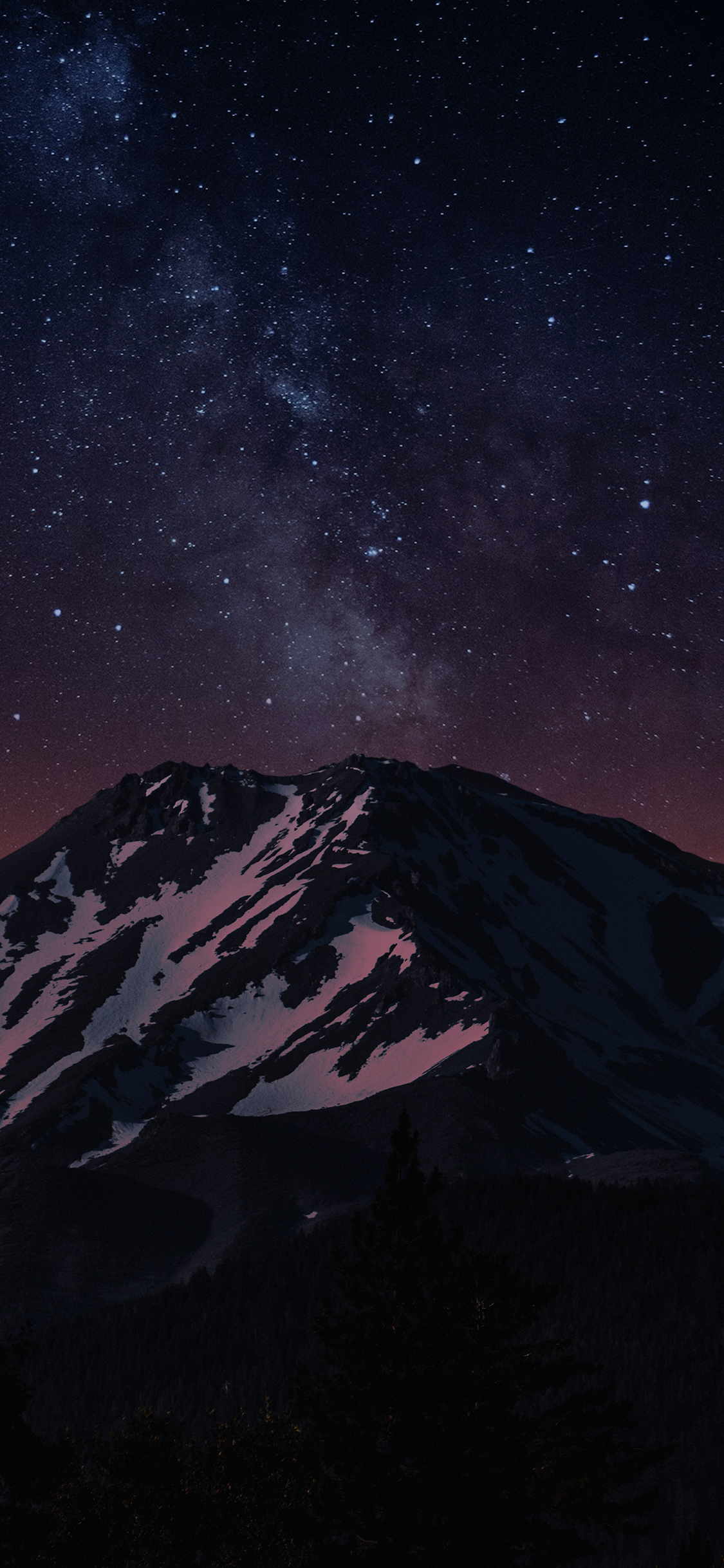 [2436×1125]星空 夜景 山峰 白雪 苹果手机壁纸图片
