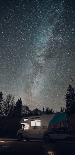 [2436x1125]星空 夜景 房车 唯美 苹果手机壁纸图片