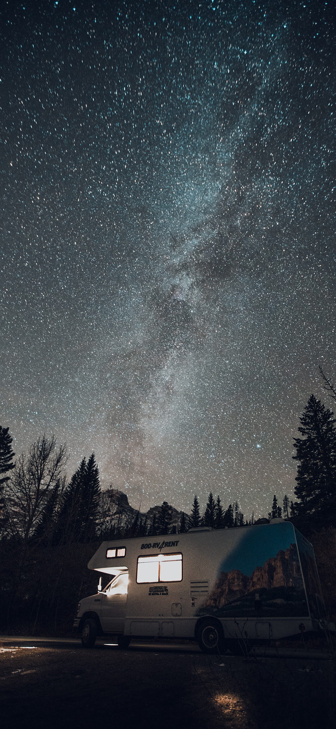 [2436×1125]星空 夜景 房车 唯美 苹果手机壁纸图片