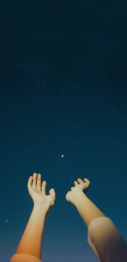 [2436x1125]星空 夜景 月亮 双手 苹果手机壁纸图片