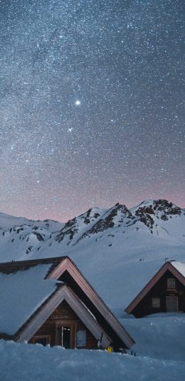 [2436x1125]星空 夜景 木屋 唯美 苹果手机壁纸图片