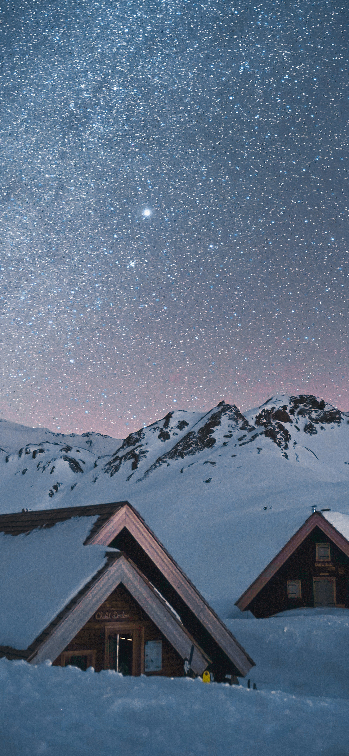 [2436×1125]星空 夜景 木屋 唯美 苹果手机壁纸图片