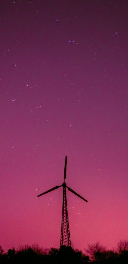 [2436x1125]星空 夜景 风力发电塔 唯美 苹果手机壁纸图片