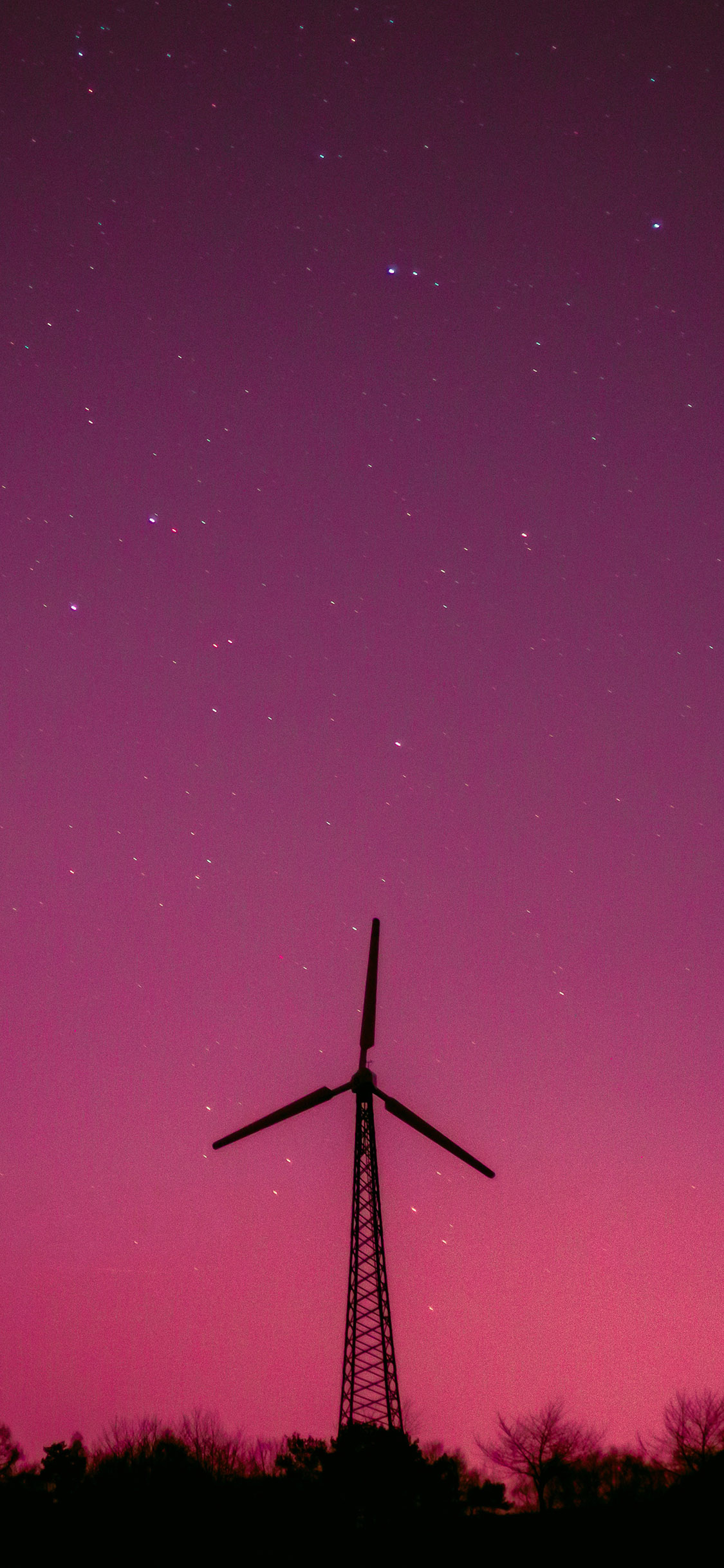 [2436×1125]星空 夜景 风力发电塔 唯美 苹果手机壁纸图片
