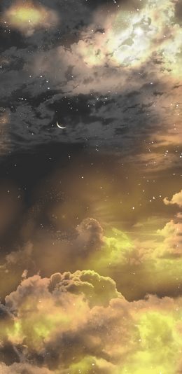 [2436x1125]星空 梦幻 月牙 云端 天空 苹果手机壁纸图片