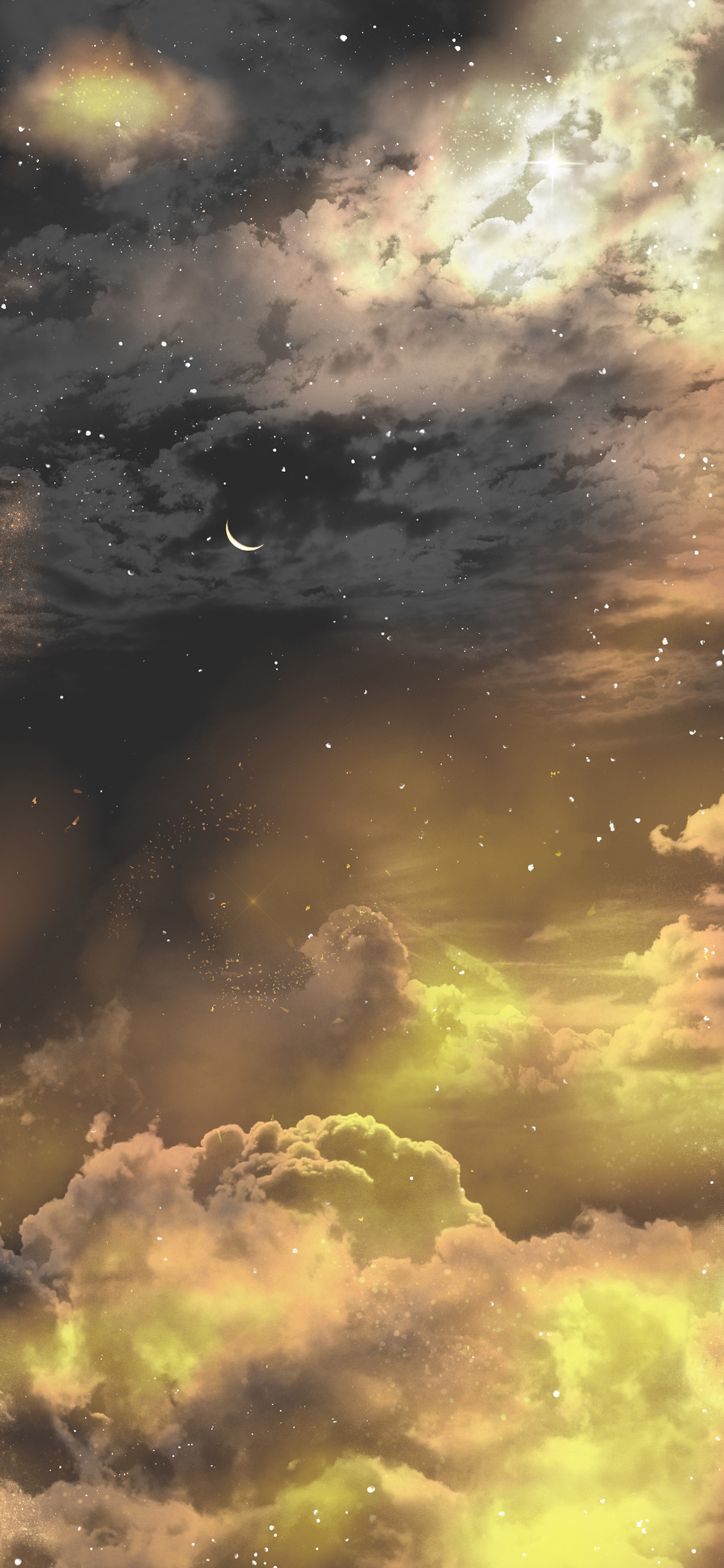 [2436×1125]星空 梦幻 月牙 云端 天空 苹果手机壁纸图片