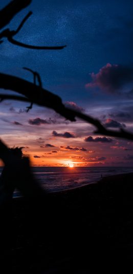 [2436x1125]星空 海面 夕阳美景 苹果手机壁纸图片
