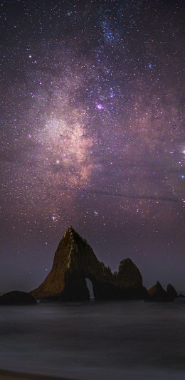 [2436x1125]星空 璀璨 夜晚 礁石 星河 苹果手机壁纸图片
