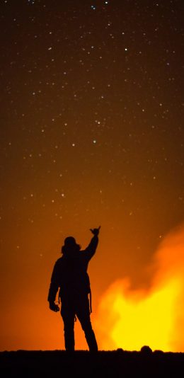 [2436x1125]星空 美景 背影 手势 六 苹果手机壁纸图片