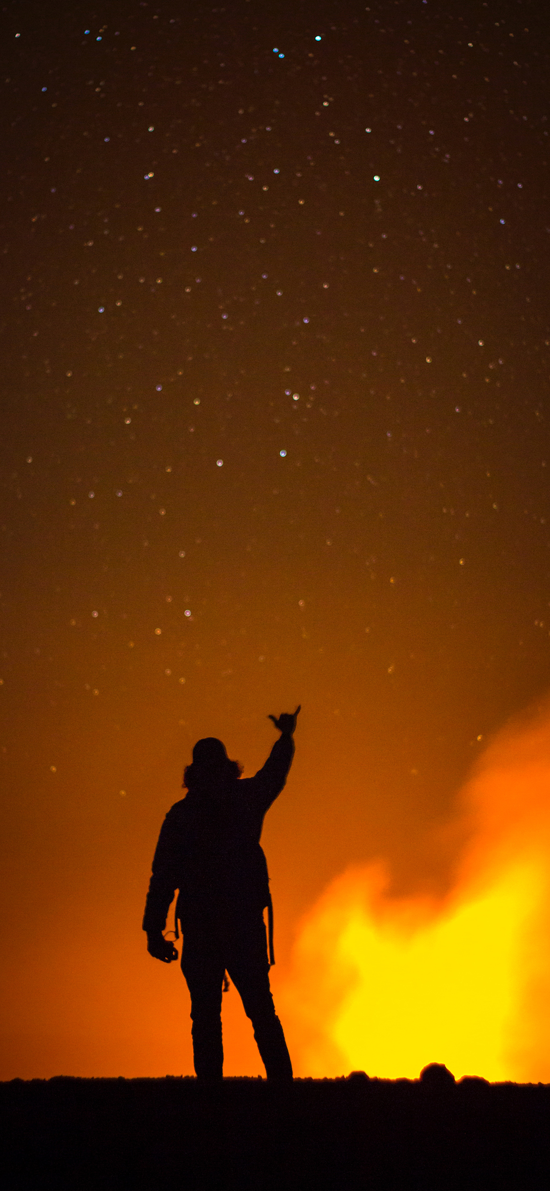 [2436×1125]星空 美景 背影 手势 六 苹果手机壁纸图片