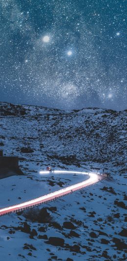[2436x1125]星空 道路 夜晚 光亮 璀璨 苹果手机壁纸图片