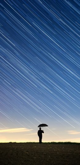 [2436x1125]星轨 流行 背影 雨伞 苹果手机壁纸图片