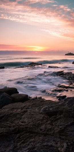 [2436x1125]晚霞 大海 浪花 海景 苹果手机壁纸图片