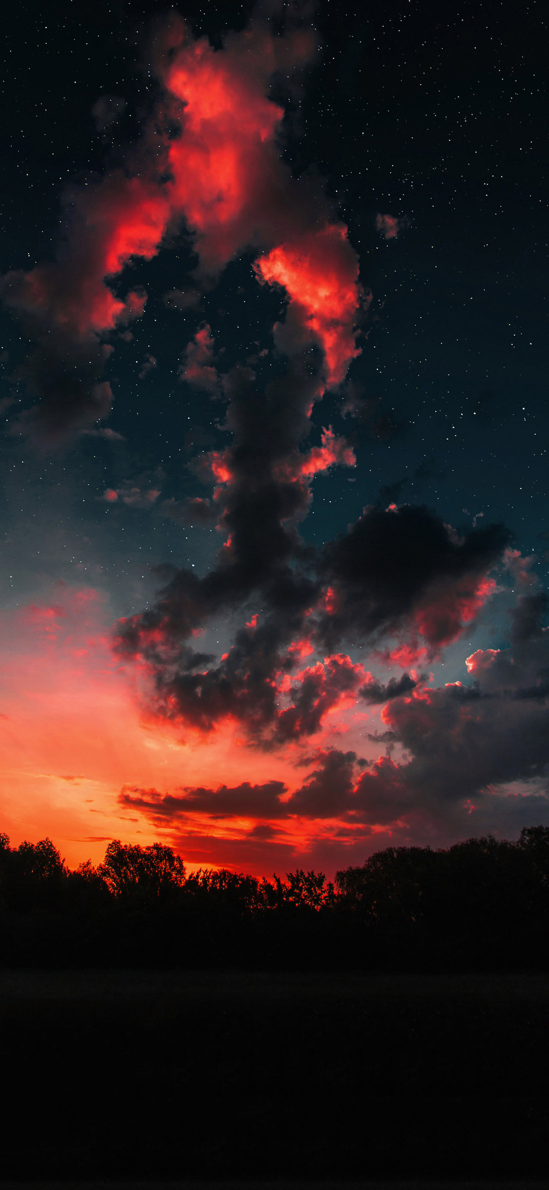 [2436×1125]晚霞 火烧云 星空 唯美 苹果手机壁纸图片