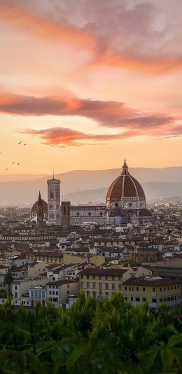 [2436x1125]晚霞 红云 城市 风光 苹果手机壁纸图片