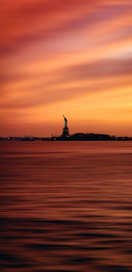 [2436x1125]晚霞 红云 大海 美景 苹果手机壁纸图片