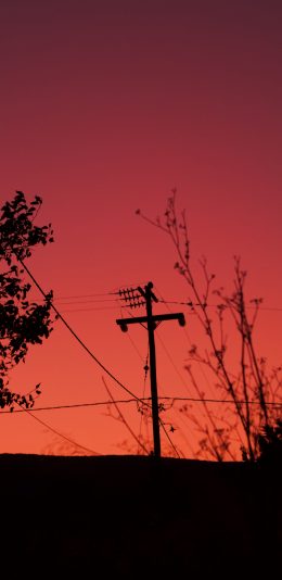 [2436x1125]晚霞 红云 电线杠 唯美 苹果手机壁纸图片