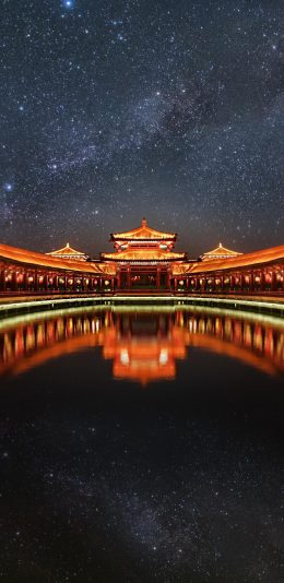 [2436x1125]景点 芙蓉园 大唐之夜 星空 苹果手机壁纸图片