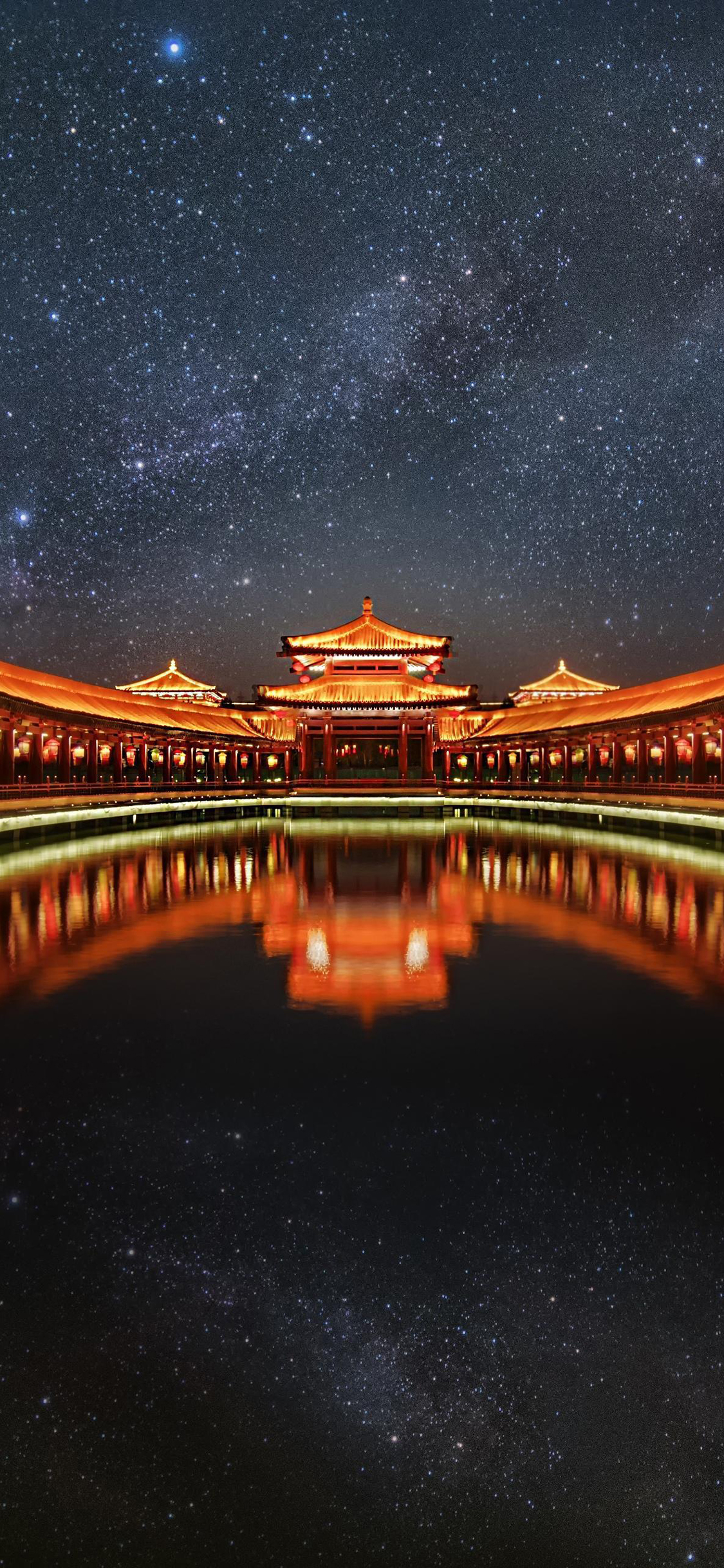 [2436×1125]景点 芙蓉园 大唐之夜 星空 苹果手机壁纸图片