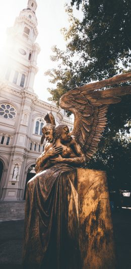 [2436x1125]景点 雕像 天使 拥抱 工艺 苹果手机壁纸图片