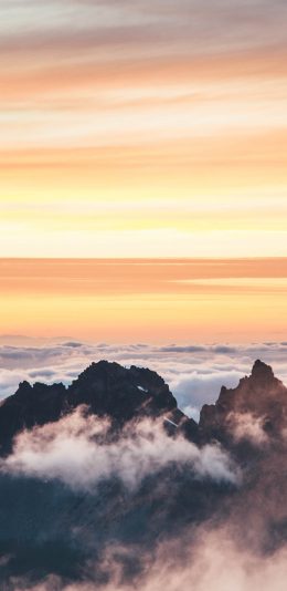 [2436x1125]景色 云层 夕阳 高山 山顶 苹果手机壁纸图片