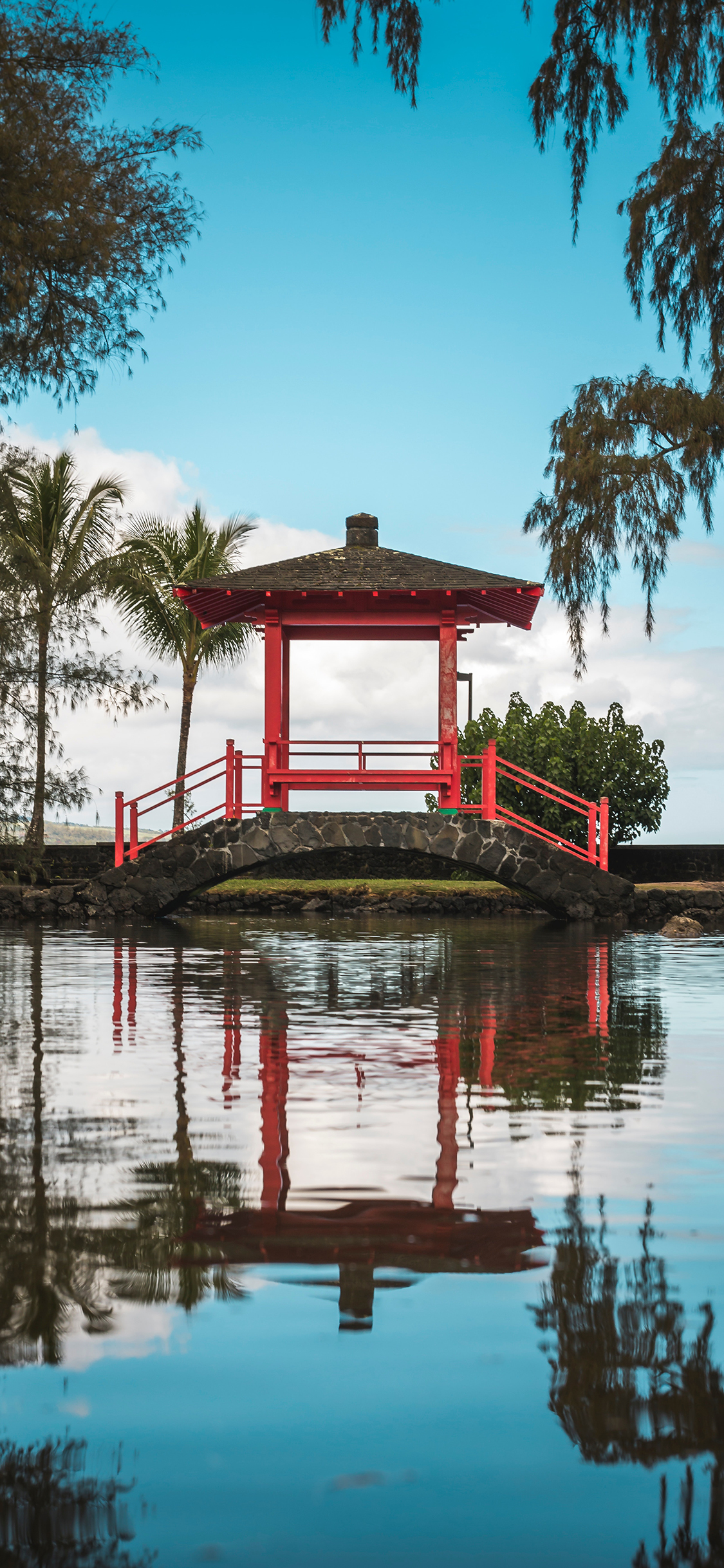 [2436×1125]景色 公园 桥梁 倒映 苹果手机壁纸图片