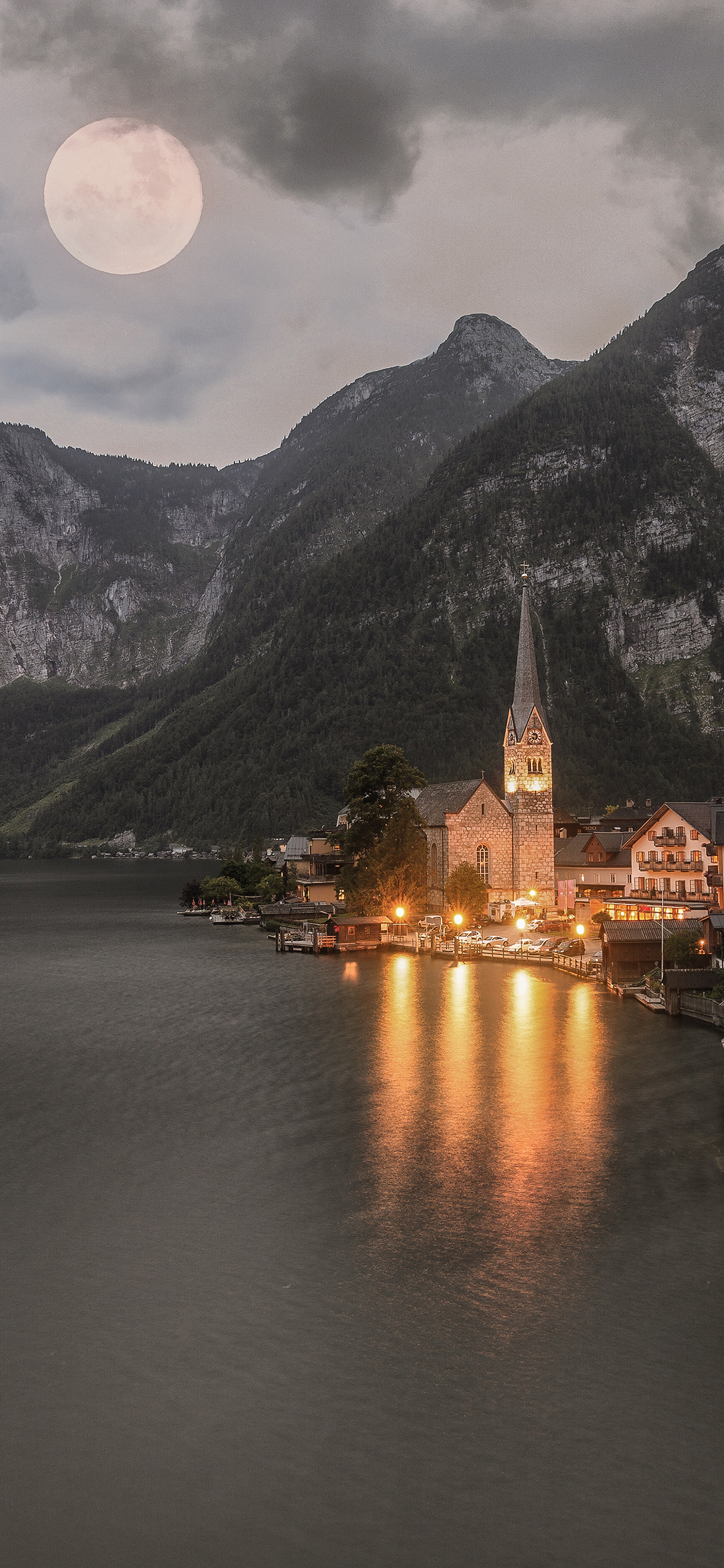 [2436×1125]景色 城堡 夜晚 灯光 苹果手机壁纸图片