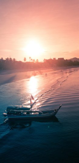 [2436x1125]景色 夕阳 海岸 海浪 苹果手机壁纸图片