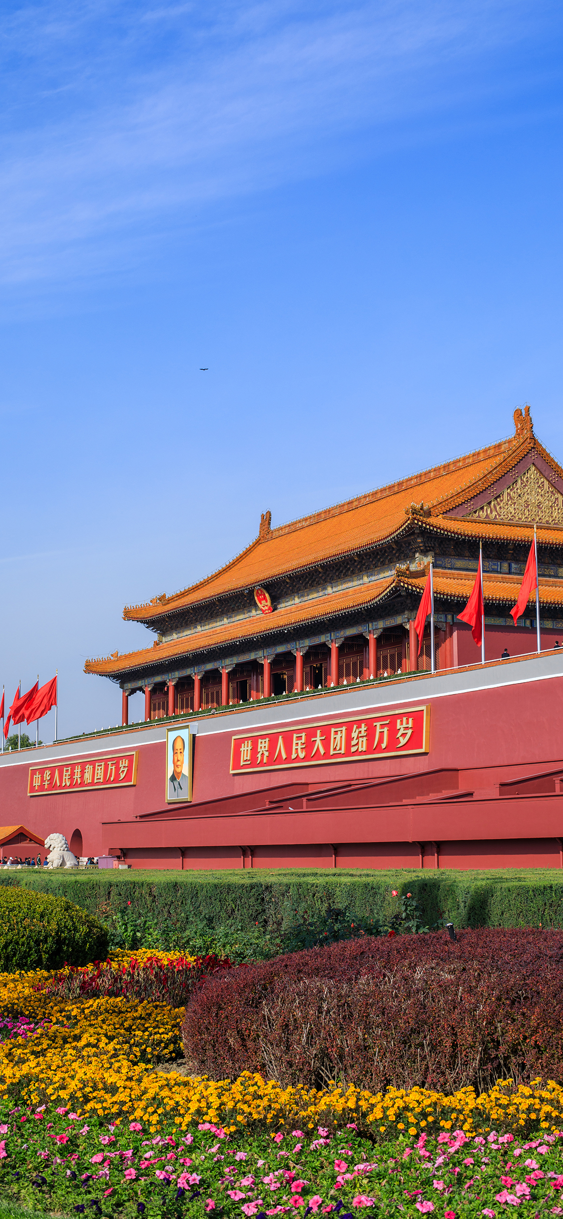 [2436×1125]景色 天安门 花圃 北京 建筑 苹果手机壁纸图片