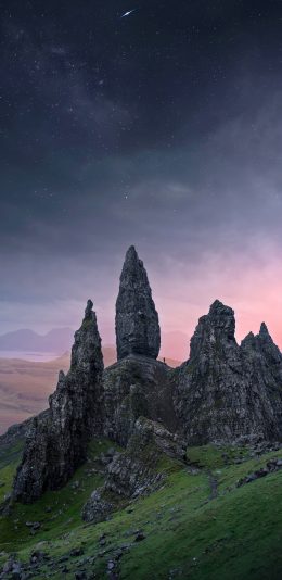 [2436x1125]景色 星空 草地 山体 苹果手机壁纸图片