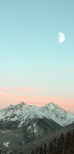 [2436x1125]景色 月亮 山顶  雪顶 苹果手机壁纸图片