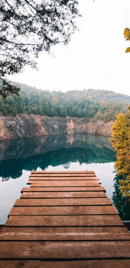 [2436x1125]景色 木桥 湖水 水面 苹果手机壁纸图片