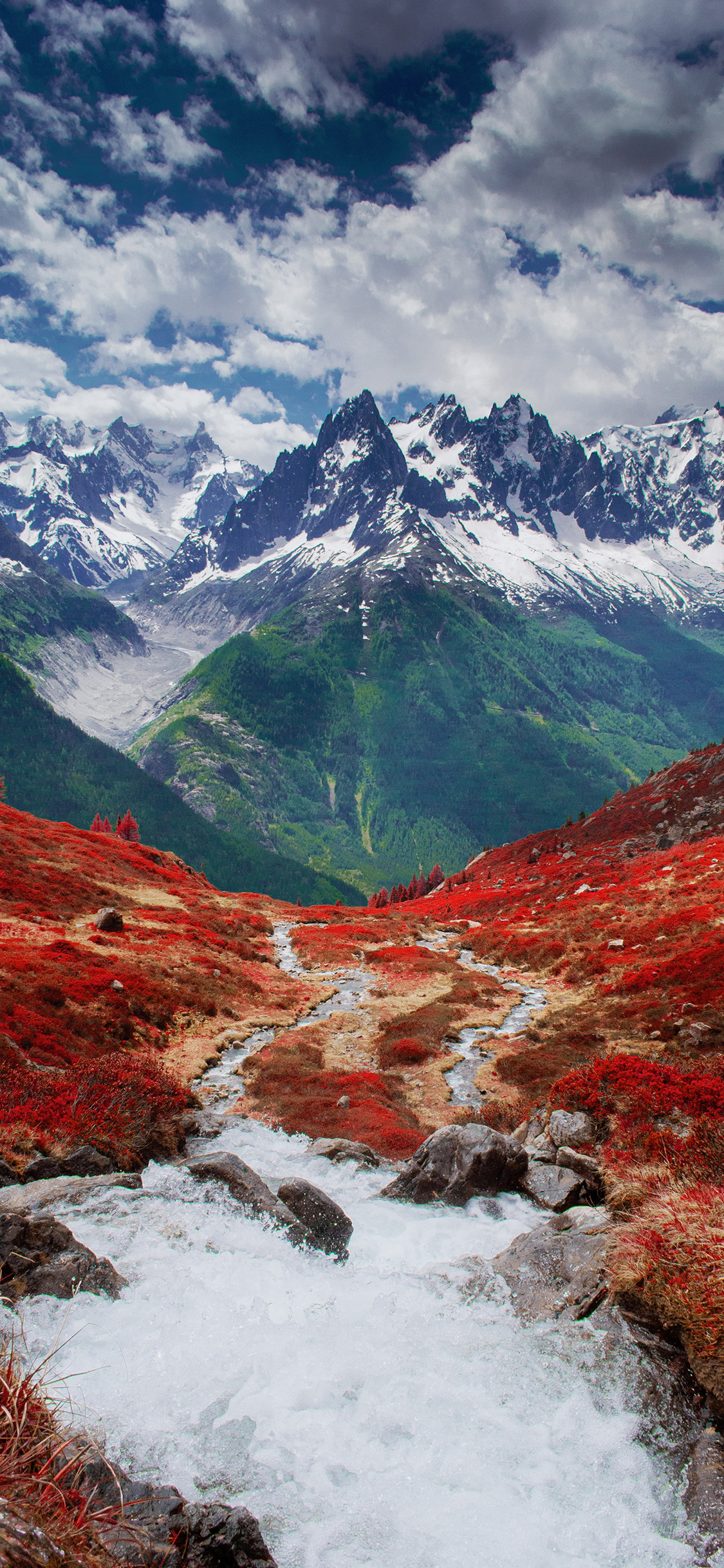 [2436×1125]景色 流水 山野 高山 苹果手机壁纸图片