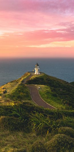 [2436x1125]景色 海岸 灯塔 夕阳 绿植 苹果手机壁纸图片