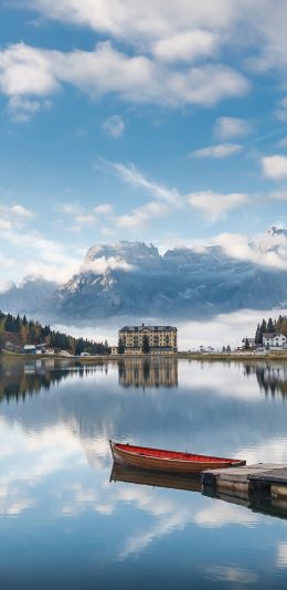 [2436x1125]景色 湖面 天空 船只 苹果手机壁纸图片