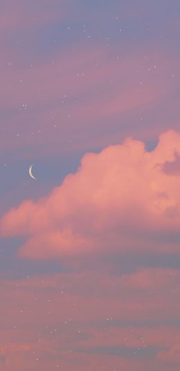 [2436x1125]月亮 太空 星空 粉色 月牙 苹果手机壁纸图片