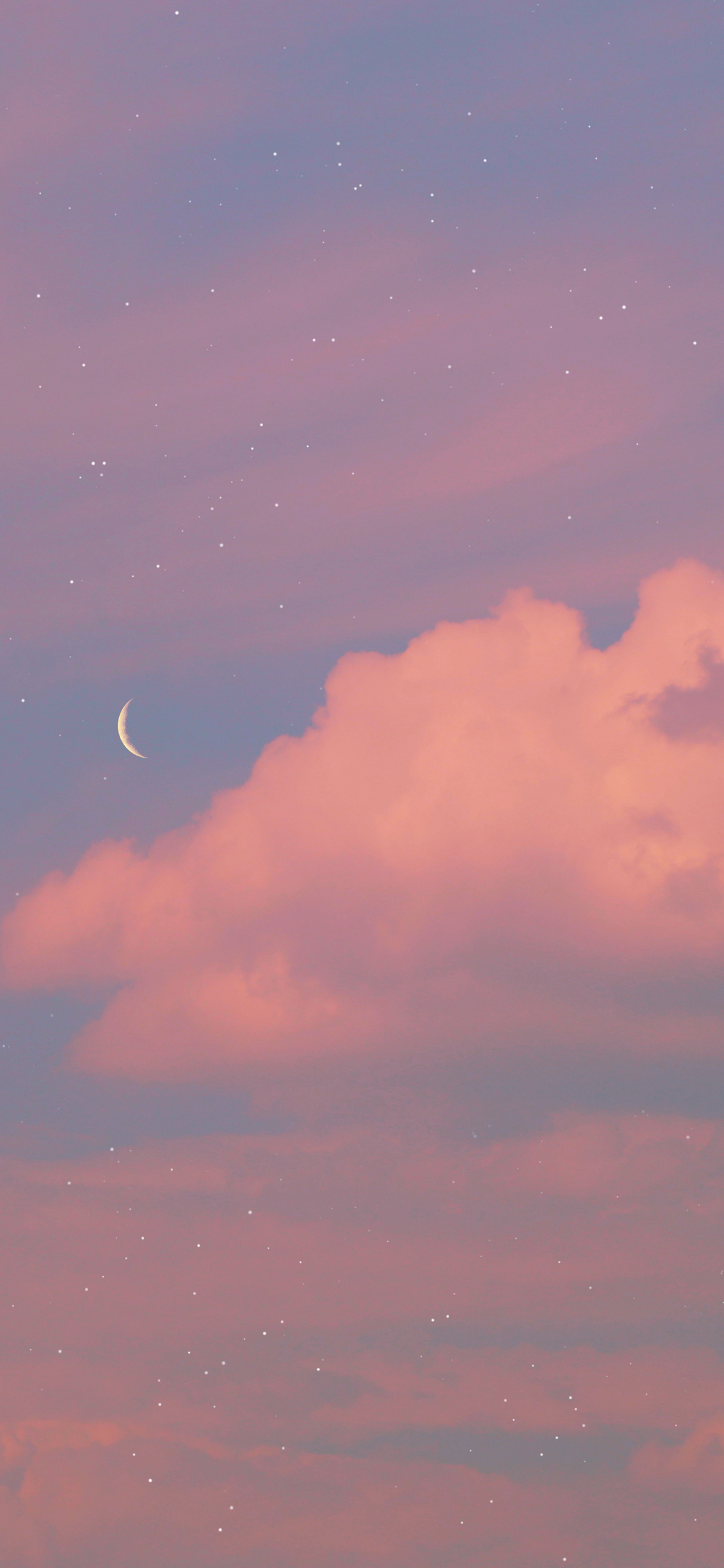 [2436×1125]月亮 太空 星空 粉色 月牙 苹果手机壁纸图片