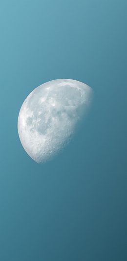 [2436x1125]月亮 月球 蓝色 天空 苹果手机壁纸图片