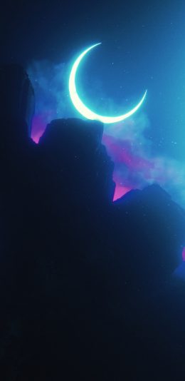 [2436x1125]月夜 月亮 夜晚 星空 弯月 苹果手机壁纸图片