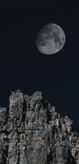 [2436x1125]月夜 月亮 荒漠 山峰 苹果手机壁纸图片