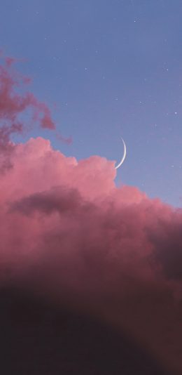 [2436x1125]月牙 云朵 粉色 星空 苹果手机壁纸图片