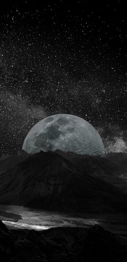 [2436x1125]月球 山 黑暗 星空 炫酷 神秘 苹果手机壁纸图片