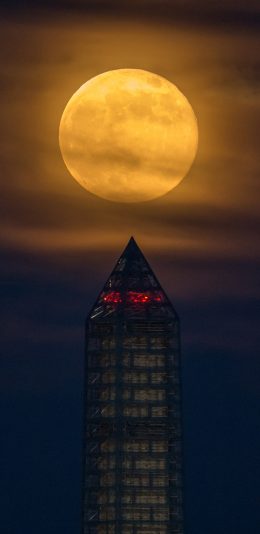 [2436x1125]月球 建筑 夜晚 月光 苹果手机壁纸图片