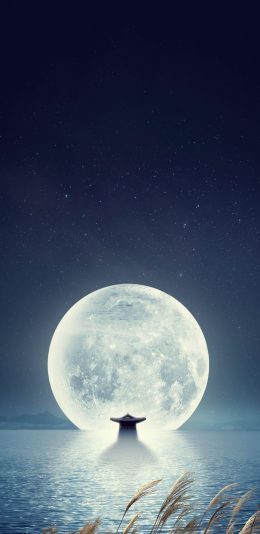 [2436x1125]月球 月亮 明亮 倒映 苹果手机壁纸图片