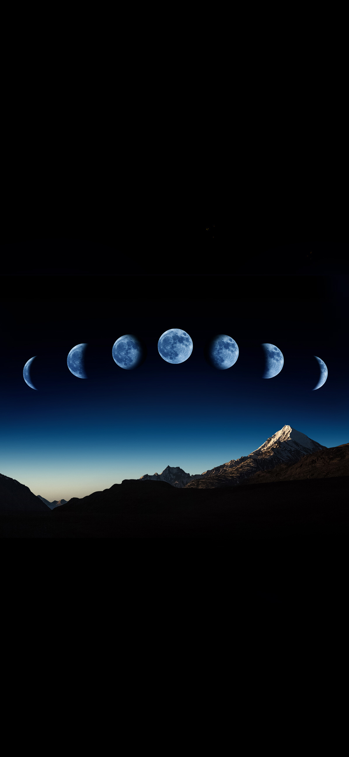 [2436×1125]月食 渐变 圆月 夜晚 山 苹果手机壁纸图片