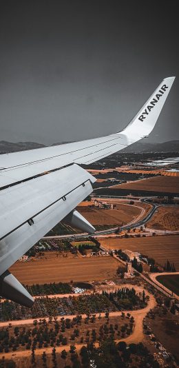 [2436x1125]机翼 飞机 飞行 航空 田野 苹果手机壁纸图片
