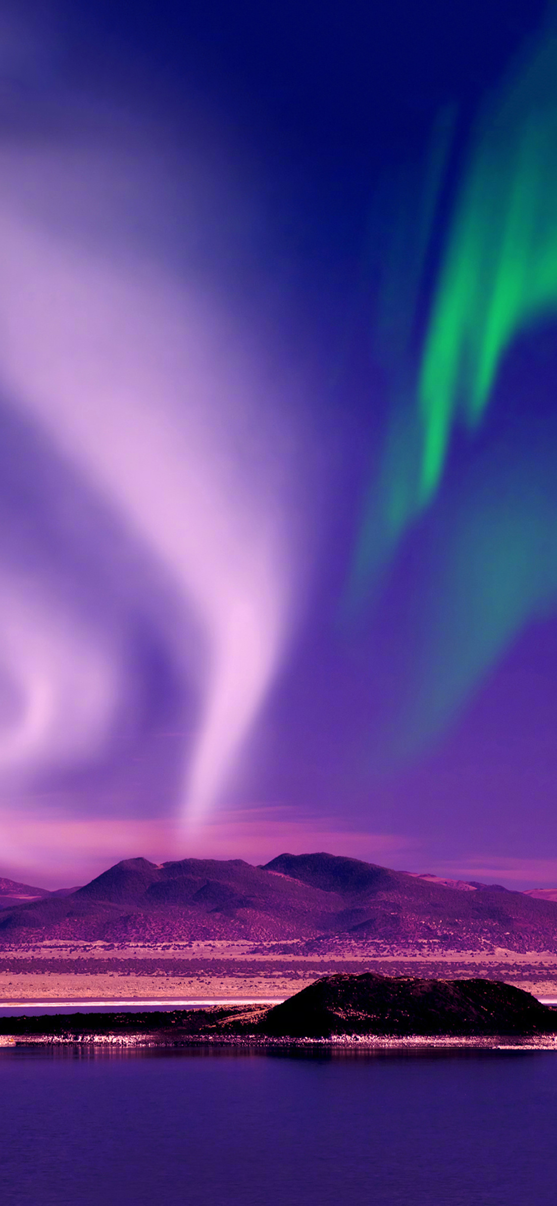 [2436×1125]极光 唯美 大自然 山脉 苹果手机壁纸图片