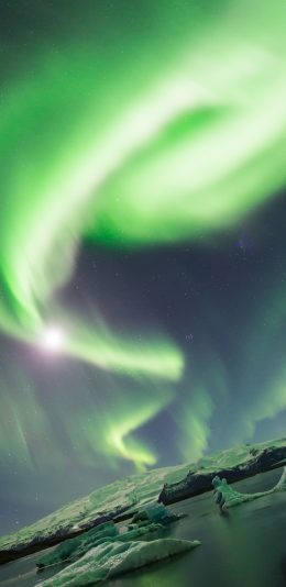 [2436x1125]极光 夜晚 唯美 冰川 苹果手机壁纸图片
