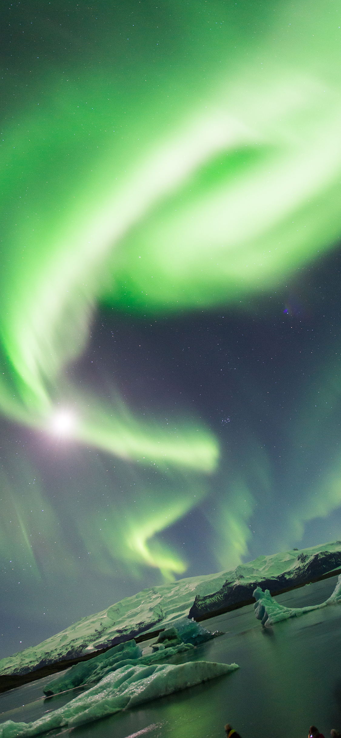 [2436×1125]极光 夜晚 唯美 冰川 苹果手机壁纸图片