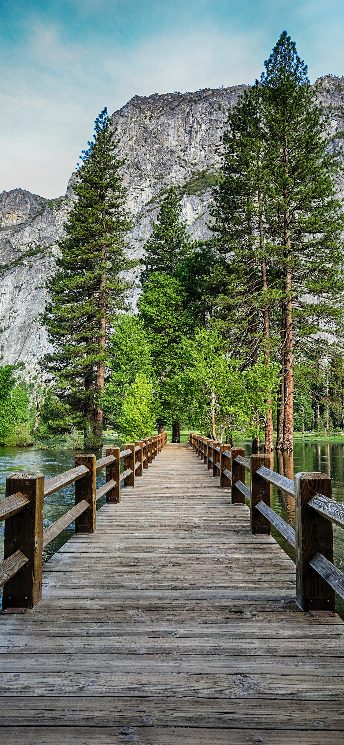 [2436×1125]栈道 山水 景色 木桥 苹果手机壁纸图片